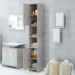Armoire de salle de bain Gris beton Bois d'ingenierie