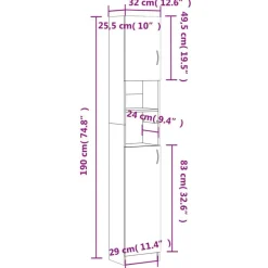 Armoire de salle de bain Noir 32x25,5x190 cm Bois d'ingenierie
