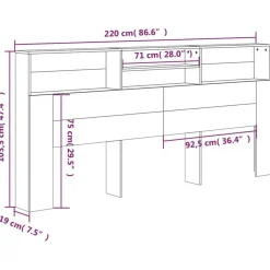 Armoire de tete de lit Blanc brillant 220x19x103,5 cm