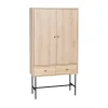 Armoire dressing effet bois rainuré 2 portes. 2 tiroirs. 3 étagères. buffet haut. vaisselier