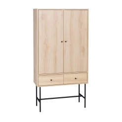Armoire dressing effet bois rainuré 2 portes. 2 tiroirs. 3 étagères. buffet haut. vaisselier