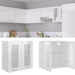 Armoire en verre suspendue Blanc brillant Bois d'ingenierie