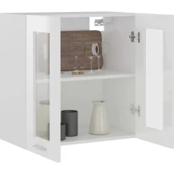 Armoire en verre suspendue Blanc brillant Bois d'ingenierie