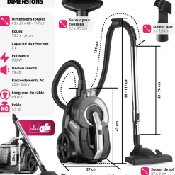 Aspirateur VC900, 900 W, sans sac, sols durs et tapis