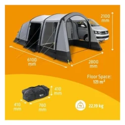 Auvent pour fourgon - KAMPA - Touring Air RH - Grand espace, fenetres larges, ventilations moustiquaires, chambre 4 personnes, m