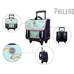 BAGTROTTER Cartable à roulettes 38 cm Phileas Arc En Ciel Bleu - Le Plus Confortable des Cartables - Ergonomie/Confort/Sécurité - Système Smart Comfort