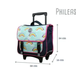 BAGTROTTER Cartable à roulettes 38 cm Phileas Arc En Ciel Bleu - Le Plus Confortable des Cartables - Ergonomie/Confort/Sécurité - Système Smart Comfort