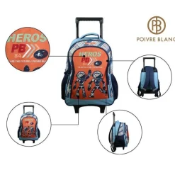 BAGTROTTER Sac à dos à roulettes Poivre Blanc Robots Orange
