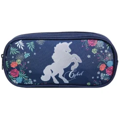 BAGTROTTER Trousse scolaire rectangulaire Cybel Cheval Licorne Bleu Fleurs
