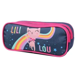 BAGTROTTER Trousse scolaire 2 compartiments Lili Lou Bleue Arc en ciel