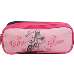 BAGTROTTER Trousse scolaire 2 compartiments Poivre Blanc Rose Vélo
