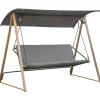 Balancelle de jardin 3 places design contemporain auvent réglable textilène polyester gris acier aspect bois