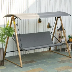 Balancelle de jardin 3 places design contemporain auvent réglable textilène polyester gris acier aspect bois
