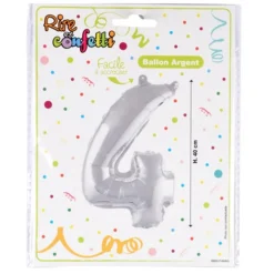 Ballon Gonflable Métallisé Chiffre 4 40cm Argent