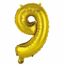 Ballon Gonflable Métallisé Chiffre 9 40cm Or