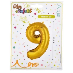 Ballon Gonflable Métallisé Chiffre 9 40cm Or