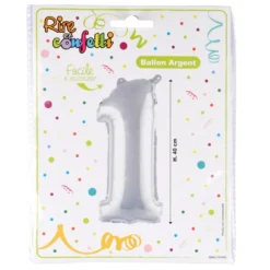 Ballon Gonflable Métallisé Chiffre 1 40cm Argent