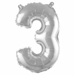 Ballon Gonflable Métallisé Chiffre 3 40cm Argent