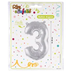 Ballon Gonflable Métallisé Chiffre 3 40cm Argent