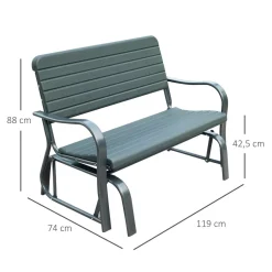 Banc à bascule de jardin 2 places - accoudoirs, assise, dossier ergonomique - métal époxy HDPE effet grain bois vert fougère