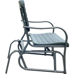 Banc à bascule de jardin 2 places - accoudoirs, assise, dossier ergonomique - métal époxy HDPE effet grain bois vert fougère