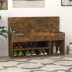 Banc a chaussures Chene fume 105x30x45 cm Bois d'ingenierie
