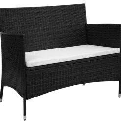 Banc de jardin 90 cm Resine tressee Noir