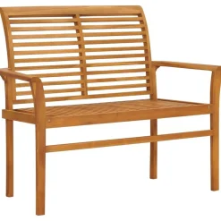 Banc de jardin avec coussin rouge bordeaux 112 cm Teck massif