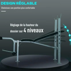 Banc de musculation Fitness entrainement complet dossier réglable curler