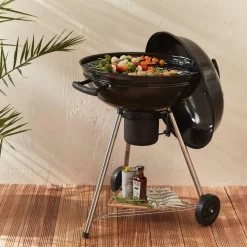 Barbecue charbon de bois Ø57cm - Georges - Noir émaillé. barbecue avec aérateurs. émaillé. fumoir. récupérateur de cendres