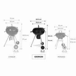 Barbecue charbon de bois Ø57cm - Georges - Noir émaillé. barbecue avec aérateurs. émaillé. fumoir. récupérateur de cendres