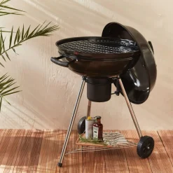 Barbecue charbon de bois Ø57cm - Georges - Noir émaillé. barbecue avec aérateurs. émaillé. fumoir. récupérateur de cendres