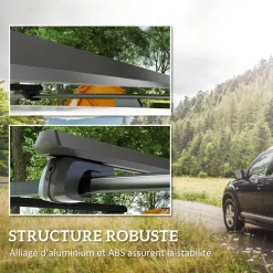 Barres de toit de voiture verrouillables 2 clés fournies dim. 135L x 5,5l x 7H cm aluminium noir