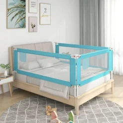Barriere de securite de lit d'enfant Bleu 180x25 cm Tissu