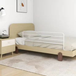 Barriere de securite de lit d'enfant Blanc (76-137)x55 cm Fer