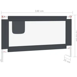 Barriere de securite de lit d'enfant Gris fonce 140x25 cm Tissu