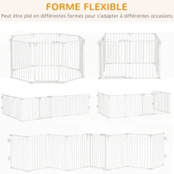 Barrière de sécurité - parc enclos chien modulable pliable - porte verrouillable - 8 panneaux acier et PP - dim. 482,5L max. x 76H cm blanc