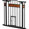 Barrière de sécurité animaux - longueur réglable dim. 74-80 cm - 2 portes verrouillables, ouverture double sens - sans perçage - acier noir pin