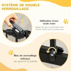 Barrière de sécurité animaux - longueur réglable dim. 74-80 cm - 2 portes verrouillables, ouverture double sens - sans perçage - acier noir pin
