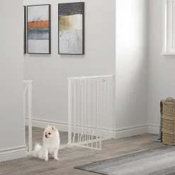 Barrière de sécurité animaux - longueur réglable dim. 75-145 cm - porte double verrouillage, ouverture double sens -sans perçage - acier ABS blanc