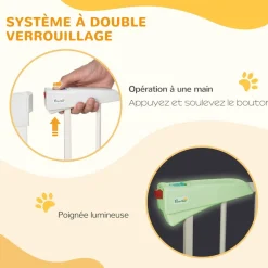 Barrière de sécurité animaux réglable 76-103L cm - porte 2 verrouillages, ouverture 2 sens - acier ABS blanc