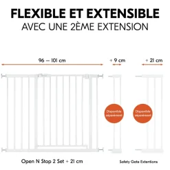 Barrière de sécurité Open N Stop? 2 Set +21 cm Blanc