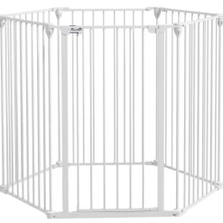 Barrière de sécurité parc enclos chien modulable pliable porte verrouillable intégrée 6 panneaux acier PP blanc