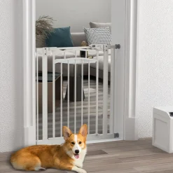 Barrière de sécurité pour chien - barrière à pression extensible - double système de verrouillage - acier blanc