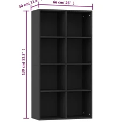 Bibliotheque/Buffet Noir 66x30x130 cm Bois d'ingenierie
