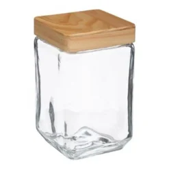 Bocal Carré Verre & Pin Nyna 1,25L Transparent