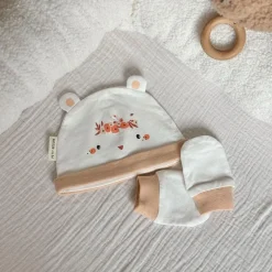 Bonnet bébé et moufles anti-griffures Miss Plume