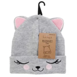 Bonnet Enfant Chat 21cm Gris & Rose