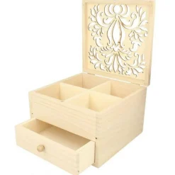 Boîte à bijoux bois à décorer 16 x 16 x 10 cm