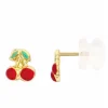 Boucles d'Oreilles Cerises Laquées - Or Jaune - Enfant
